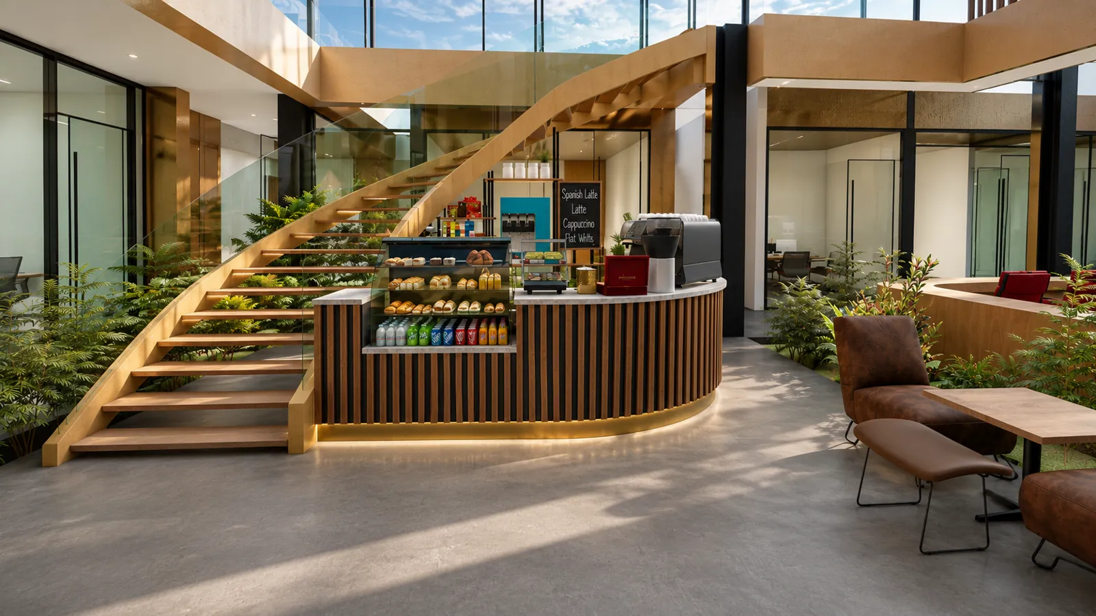 Office Orbit Café — The curved counter